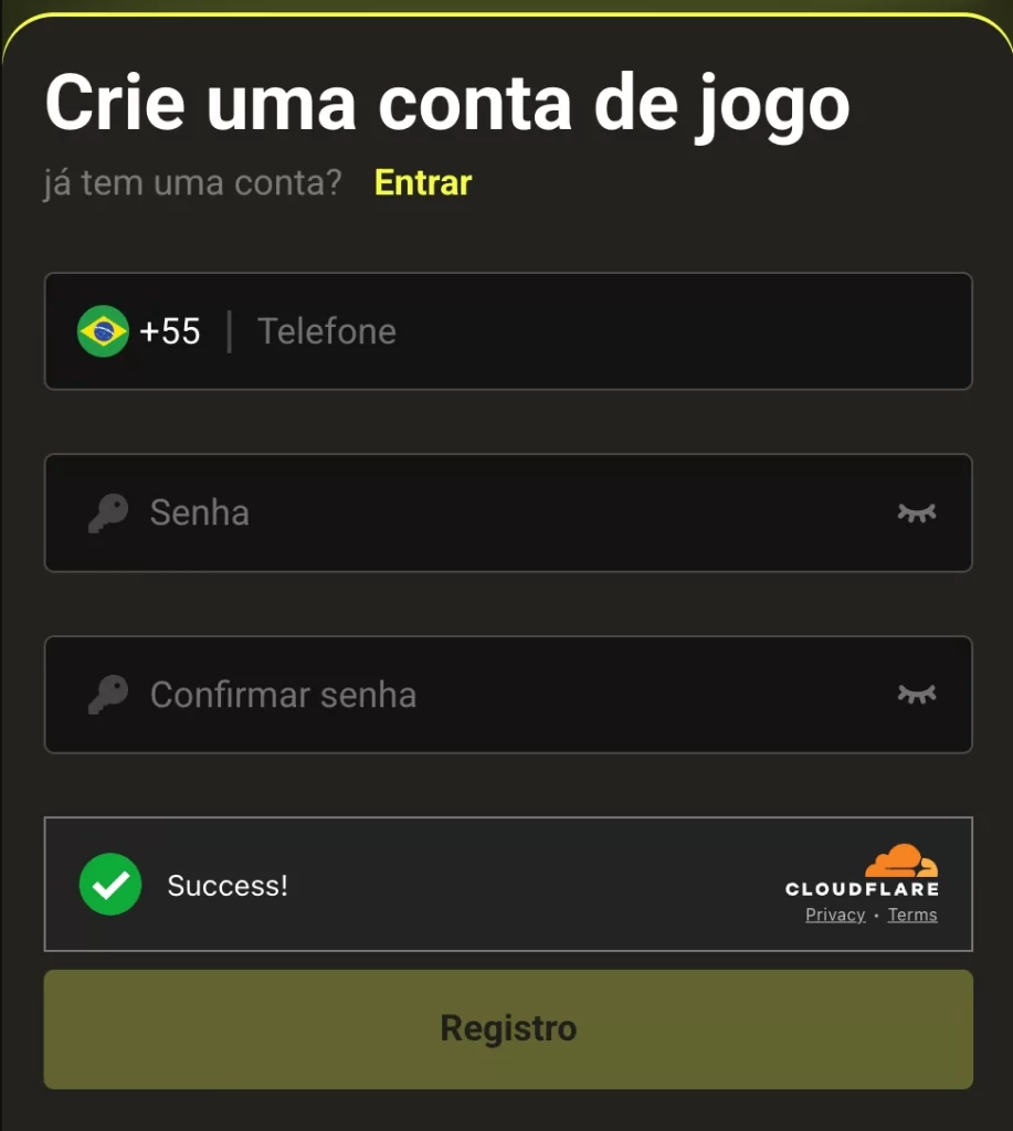 Tela de registro no 0808BET cassino